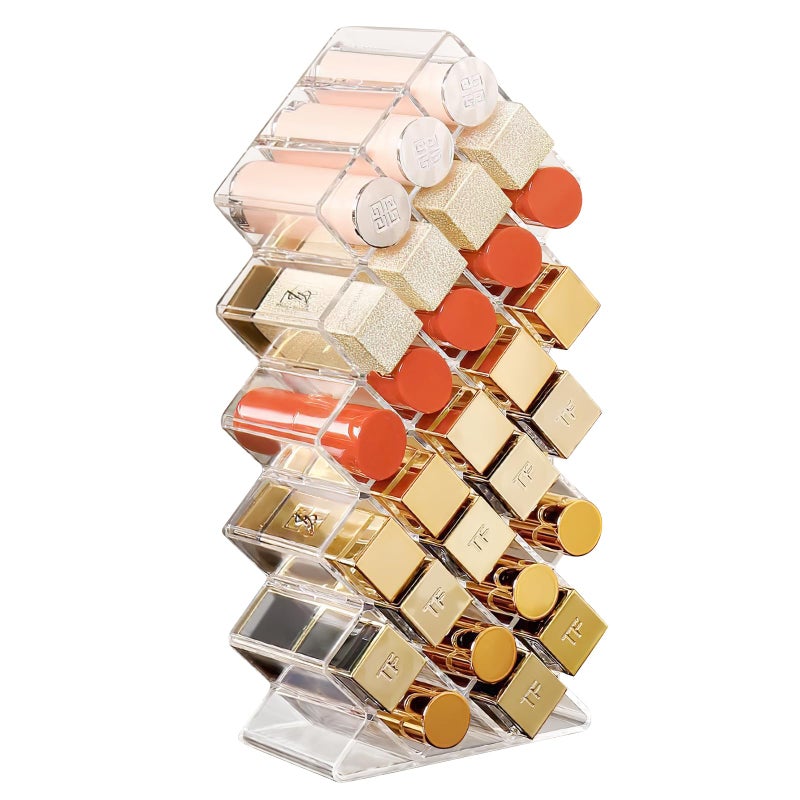 Hebaogugu Lipstick Organizer, 28 Slots Acrylic Lip Holder, Stackable Lip Gloss Organizer, Fish Lipstick Tower Holder Storage for Cosmetic Bathroom Vanity Countertop Display (28 Slots) - Image 1