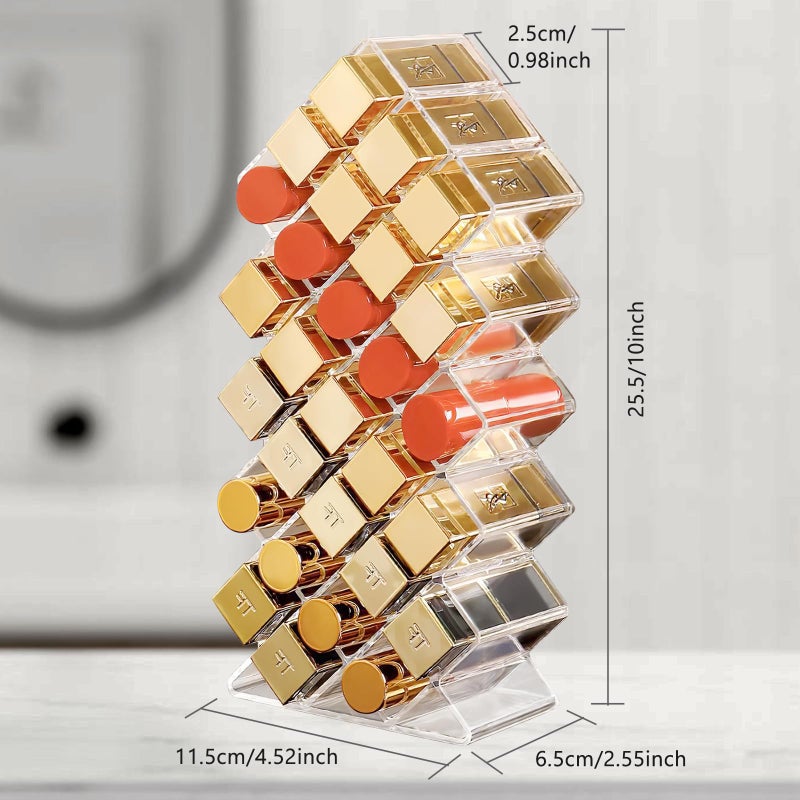 Hebaogugu Lipstick Organizer, 28 Slots Acrylic Lip Holder, Stackable Lip Gloss Organizer, Fish Lipstick Tower Holder Storage for Cosmetic Bathroom Vanity Countertop Display (28 Slots) - Image 2
