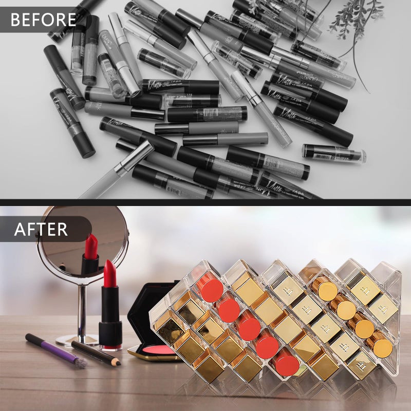 Hebaogugu Lipstick Organizer, 28 Slots Acrylic Lip Holder, Stackable Lip Gloss Organizer, Fish Lipstick Tower Holder Storage for Cosmetic Bathroom Vanity Countertop Display (28 Slots) - Image 5