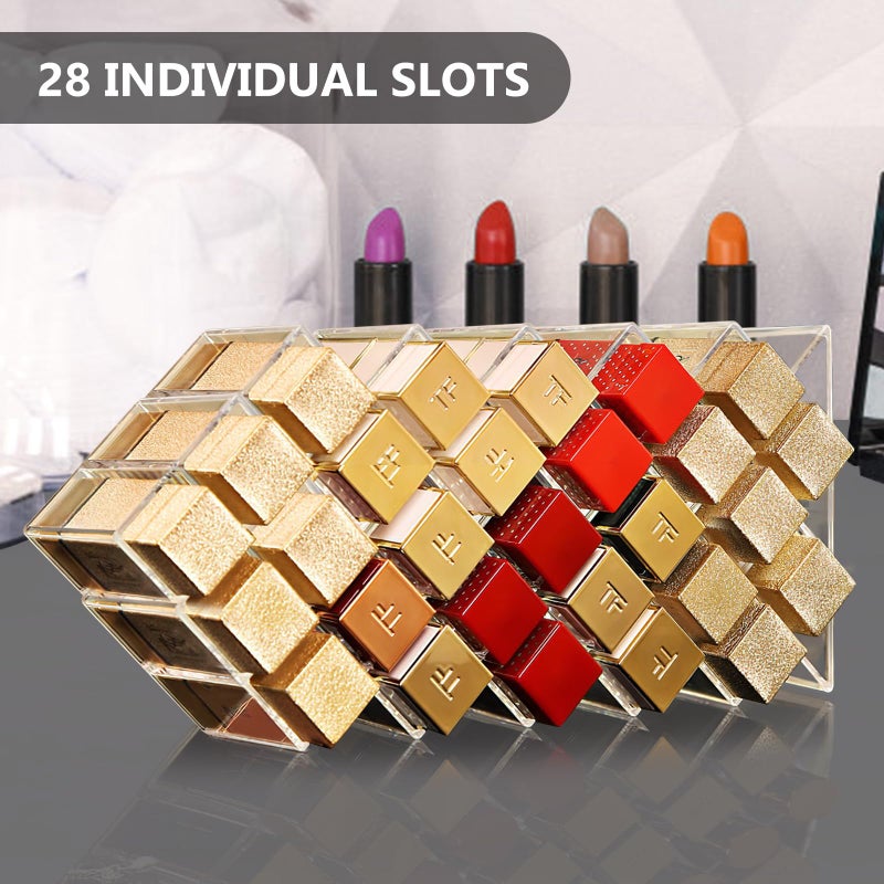 Hebaogugu Lipstick Organizer, 28 Slots Acrylic Lip Holder, Stackable Lip Gloss Organizer, Fish Lipstick Tower Holder Storage for Cosmetic Bathroom Vanity Countertop Display (28 Slots) - Image 3