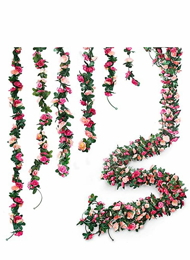 Excefore 6pcs 49 FT Rose Vine Flowers Garland Plants BSTC Artificial Fake Ivy Garlands Hanging for Wedding Party Garden Wall Decoration Silk Flowers, Pink - Image 1