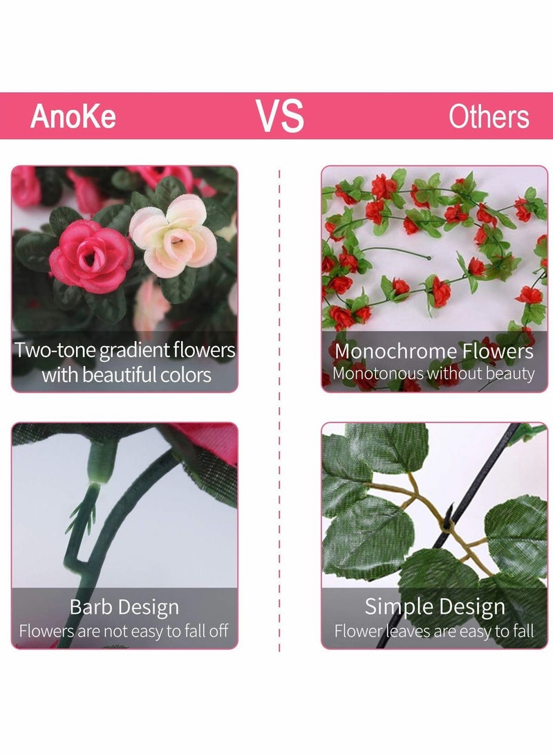 Excefore 6pcs 49 FT Rose Vine Flowers Garland Plants BSTC Artificial Fake Ivy Garlands Hanging for Wedding Party Garden Wall Decoration Silk Flowers, Pink - Image 2