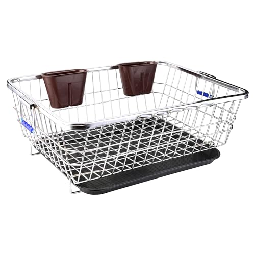 VISHVA plastic Dish Drainer Steel 60 x 47 x 23 cm, with Drip Tray/Utensil Drying Stand for Kitchen/Plate Rack/Sink Counter Top Dish Drainer Rack with 2 Spoon Stand - Image 1