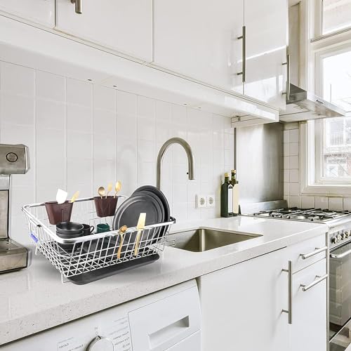 VISHVA plastic Dish Drainer Steel 60 x 47 x 23 cm, with Drip Tray/Utensil Drying Stand for Kitchen/Plate Rack/Sink Counter Top Dish Drainer Rack with 2 Spoon Stand - Image 4