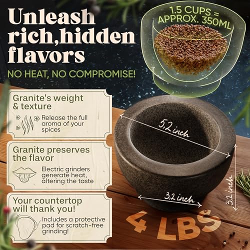 ChefSofi Mortar and Pestle Set - Black Polished Exterior - 1.5 Cup Capacity - Image 2