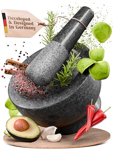 ChefSofi Mortar and Pestle Set - Black Polished Exterior - 1.5 Cup Capacity - Image 1