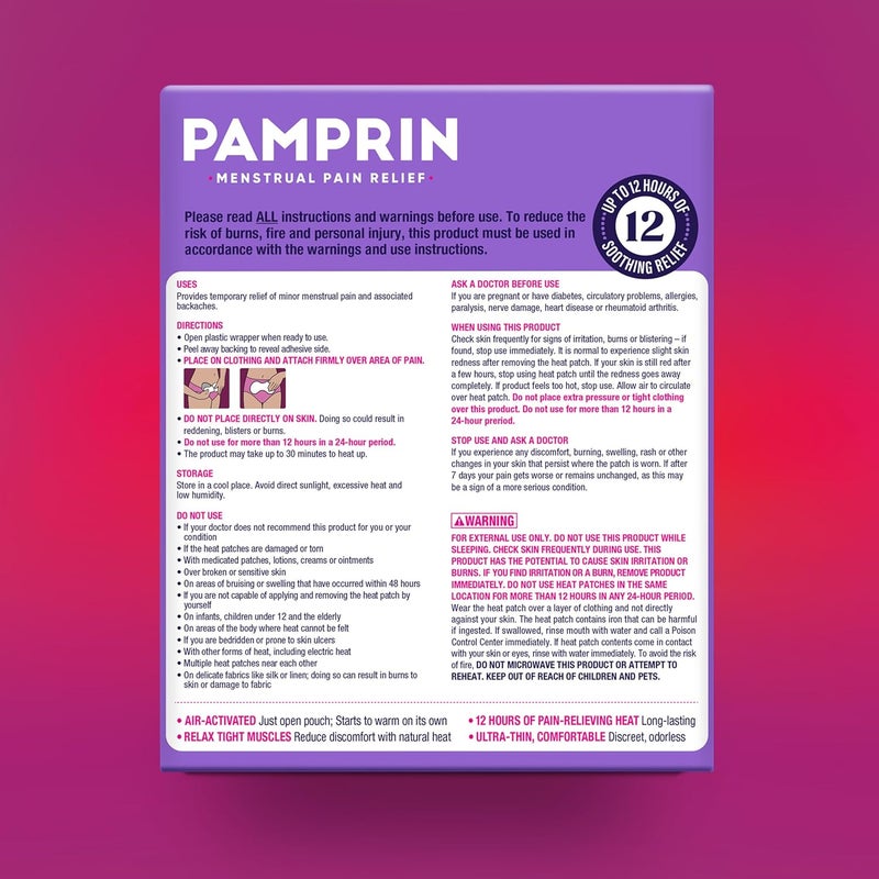 Pamprin Heat Relief Menstrual Patches for Portable Menstrual Pain Relief of Cramps and backaches 3 Count - Image 2