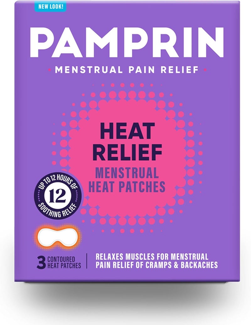 Pamprin Heat Relief Menstrual Patches for Portable Menstrual Pain Relief of Cramps and backaches 3 Count - Image 1