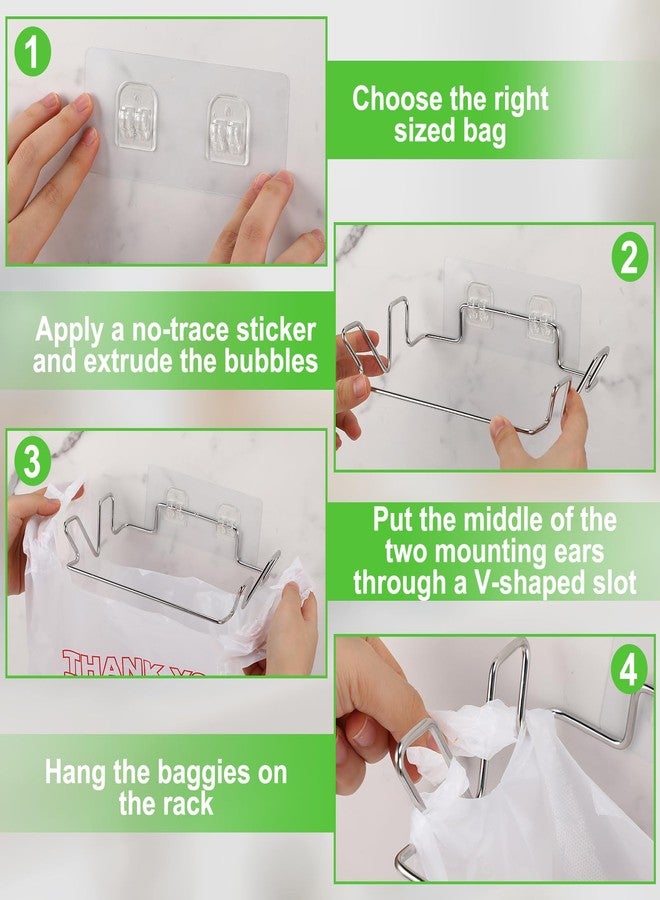 Tandefio 4 Pcs Stainless Steel Trash Bag Holder for Kitchen Cabinet Door and Cupboards with Wall Sticker Base Portable Under Sink Bag Holder for Plastic Bathroom Camper Picnics - Image 3