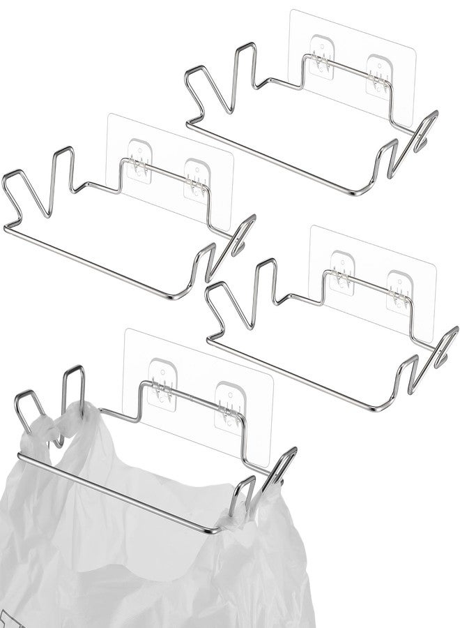 Tandefio 4 Pcs Stainless Steel Trash Bag Holder for Kitchen Cabinet Door and Cupboards with Wall Sticker Base Portable Under Sink Bag Holder for Plastic Bathroom Camper Picnics - Image 1