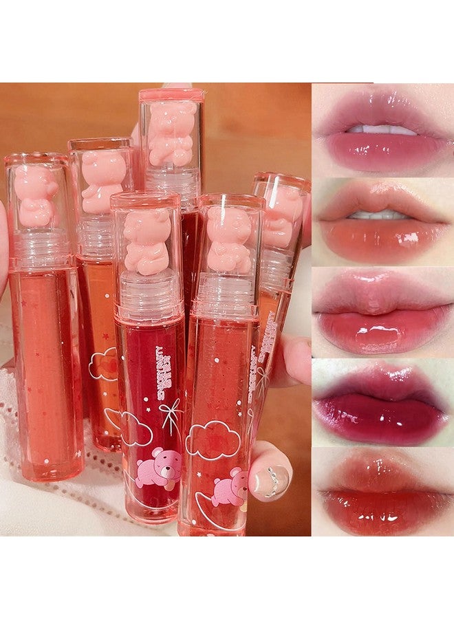 LuckNest 6Pcs Bear Lip Glaze Jelly Lipstick, Liquid Lipstick Cute Bear Lipgloss Moisturizing Lip Stain Plumping Water Lip Gloss Waterproof Long Lasting Cheek Rouge Tint Cosmetics Beauty Makeup - Image 1