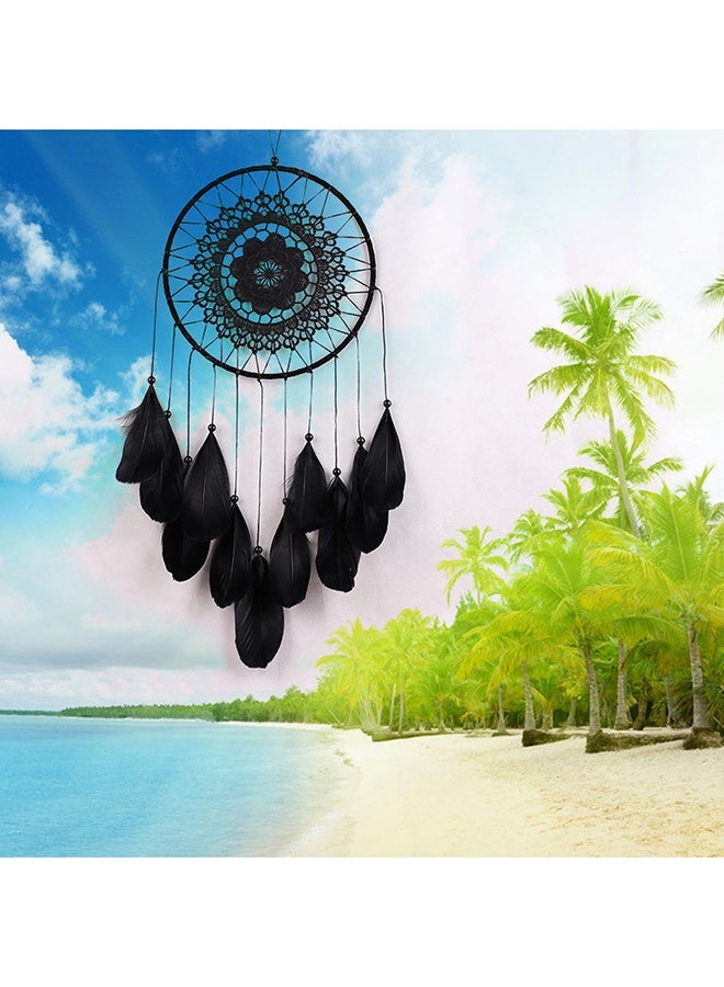 Handmade Lace Dream Catcher Feather Bead Hanging Decoration black 50X55centimeter  - Image 3