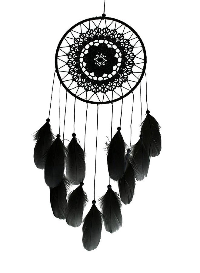 Handmade Lace Dream Catcher Feather Bead Hanging Decoration black 50X55centimeter  - Image 1