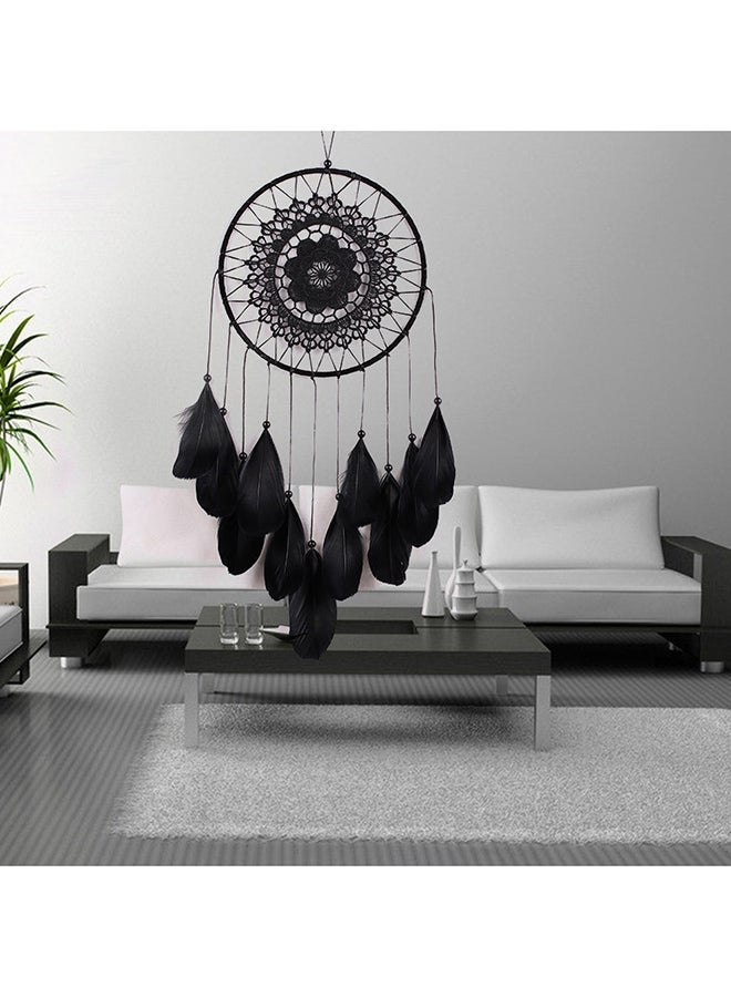 Handmade Lace Dream Catcher Feather Bead Hanging Decoration black 50X55centimeter  - Image 2