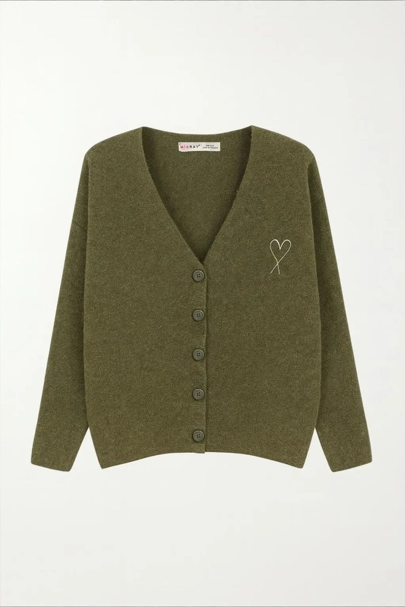Mixray Oversized Knit Cardigan with Heart Detail