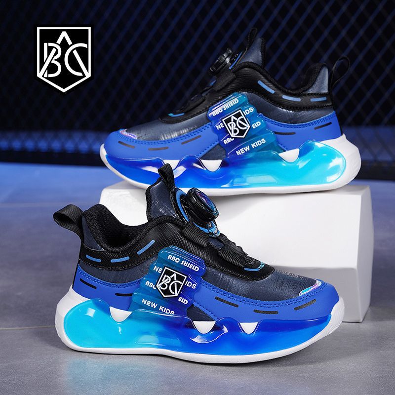 Brand Boys' Shoes Leather Waterproof Rotating Button Kidsren'S Sports Shoes Medium And Large Kidsren'S Mesh Shoes - Image 1