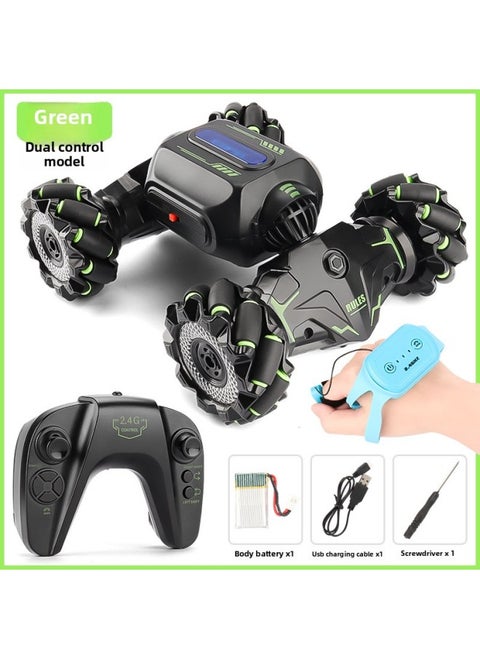 Gesture Induction Twist Snake-shaped Climbing Remote Control Car Stunt Drift Car Rc Stunt Off-road Remote Control Toy Car-Color:Green (dual Control)