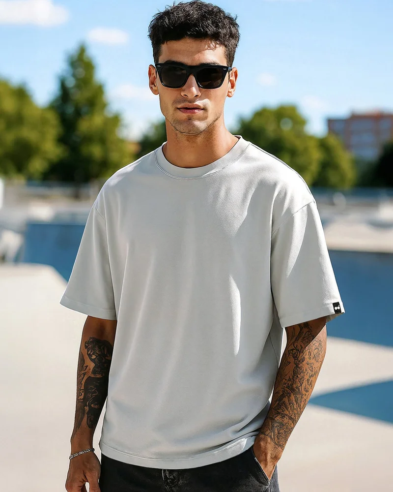 bewakoof Men's Vapour Blue Oversized T-shirt