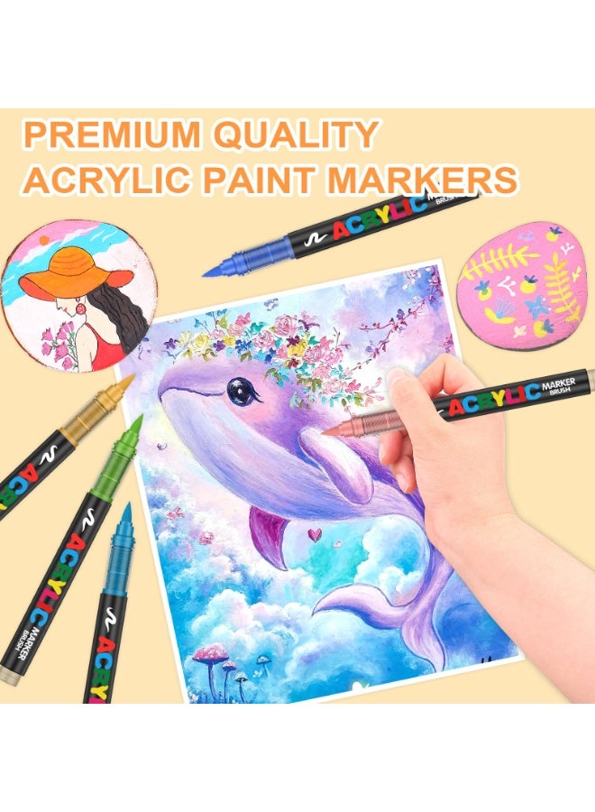 BABONA 72 Colors Soft Brush Tip Acrylic Markers Set, Paint Pens for Rock, Wood, Fabric, Canvas, Glass, DIY Crafts, Waterproof Paint Markers, Vibrant Acrylic Pens for Artists and Art Projects - Image 4