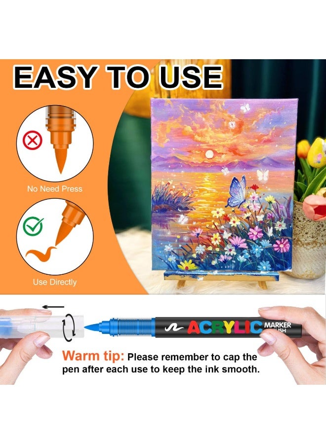 BABONA 72 Colors Soft Brush Tip Acrylic Markers Set, Paint Pens for Rock, Wood, Fabric, Canvas, Glass, DIY Crafts, Waterproof Paint Markers, Vibrant Acrylic Pens for Artists and Art Projects - Image 2