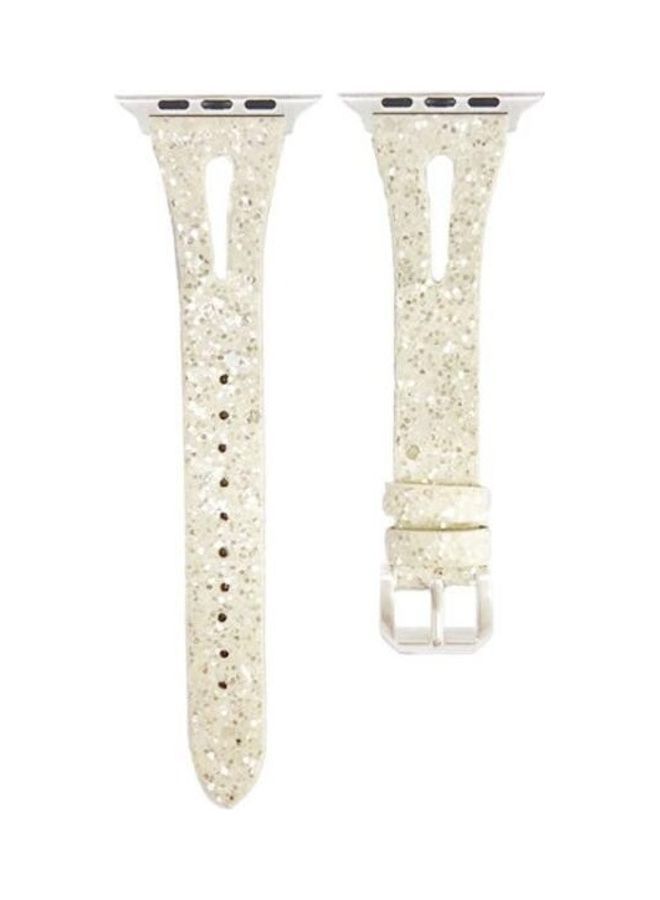 NIBEMINENT Leather Replacement Strap Flashing Light Watchband For Apple Watch Series 7/6/SE/5/4/3/2/1 45/44/42mm Beige - Image 1