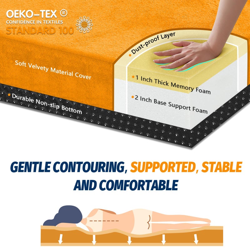 CYMULA CertiPUR-US Memory Foam Camping Mattress Pad, Portable Foam Sleeping Pad for Camping, Roll up Cot Orange Sleeping Mat Floor Mattress Guest Floor Bed for Sleepover, Car, Tent SUV Cot Mattress - Image 2