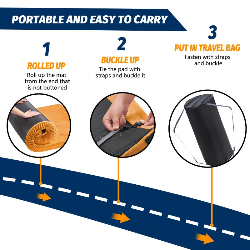 CYMULA CertiPUR-US Memory Foam Camping Mattress Pad, Portable Foam Sleeping Pad for Camping, Roll up Cot Orange Sleeping Mat Floor Mattress Guest Floor Bed for Sleepover, Car, Tent SUV Cot Mattress - Image 5