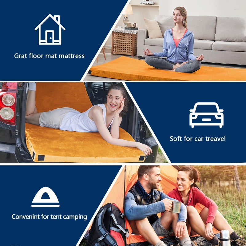 CYMULA CertiPUR-US Memory Foam Camping Mattress Pad, Portable Foam Sleeping Pad for Camping, Roll up Cot Orange Sleeping Mat Floor Mattress Guest Floor Bed for Sleepover, Car, Tent SUV Cot Mattress - Image 4