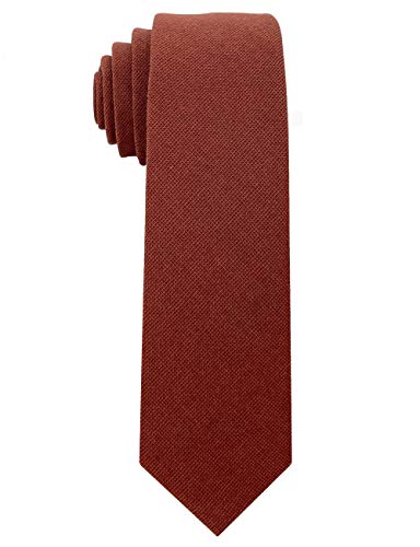 Kebocis Mens Skinny Ties Cotton Neckties for Men, Rust - Image 2