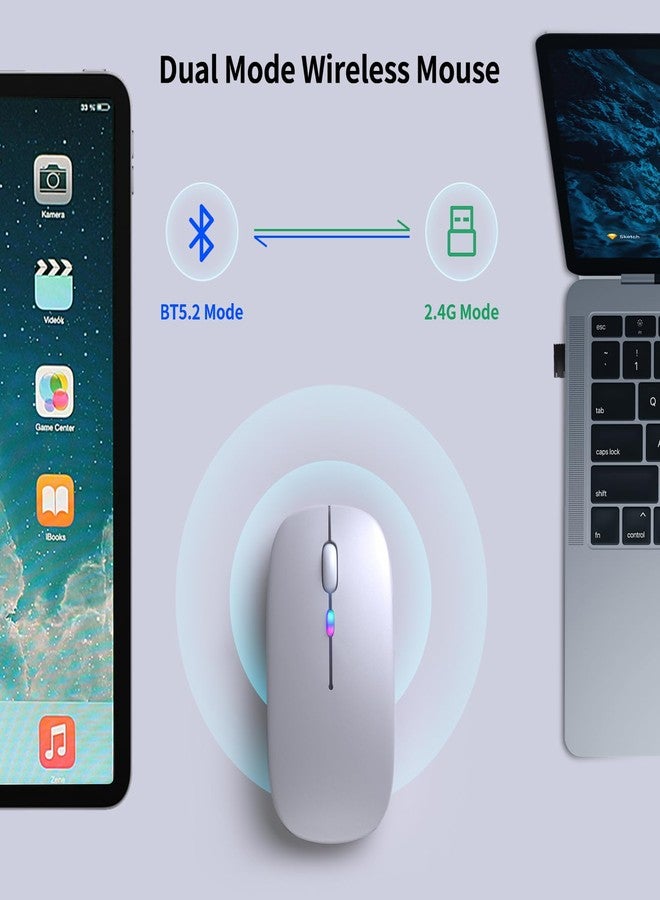 KANMABPC Wireless Bluetooth Mouse, Rechargeable LED Dual Mode Mouse (Bluetooth 5.2 and USB Receiver) Portable Silent Mouse,for Laptop/Desktop/Tablet(Pink) - Image 4