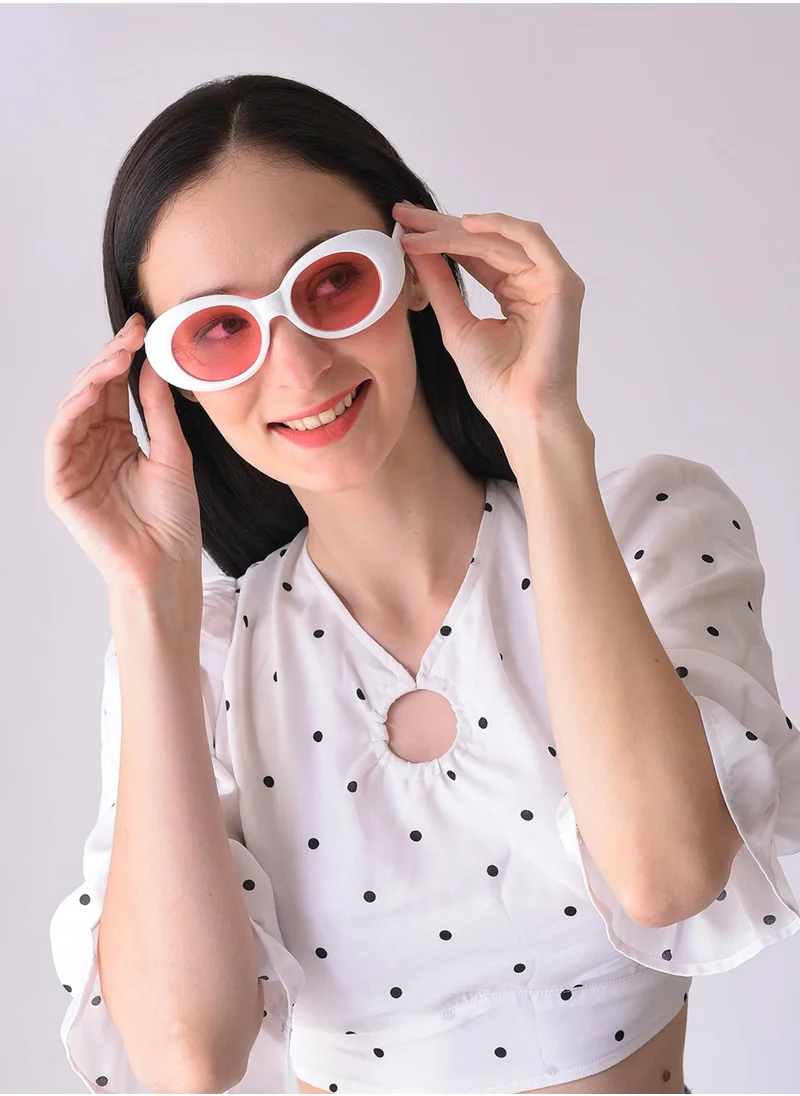 صوص هاوت Pink Lens White Oval Sunglasses