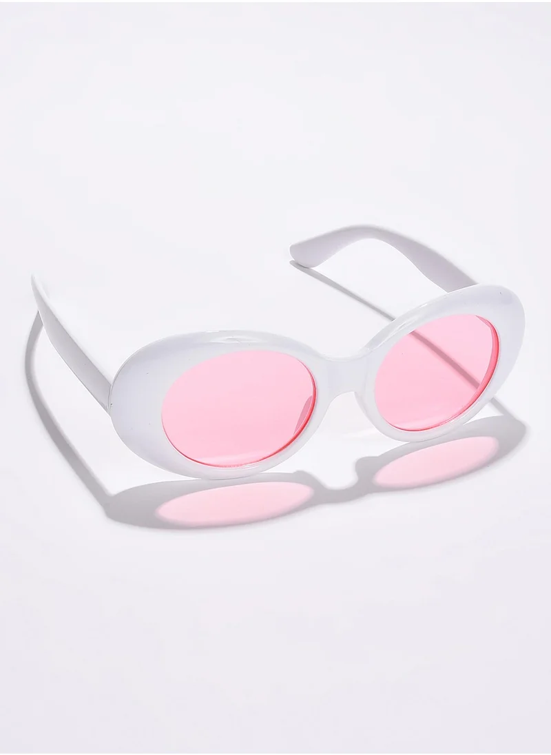 Haute Sauce Pink Lens White Oval Sunglasses