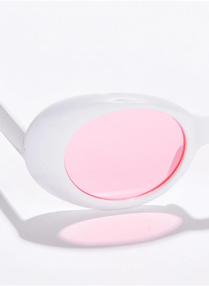 Haute Sauce Pink Lens White Oval Sunglasses