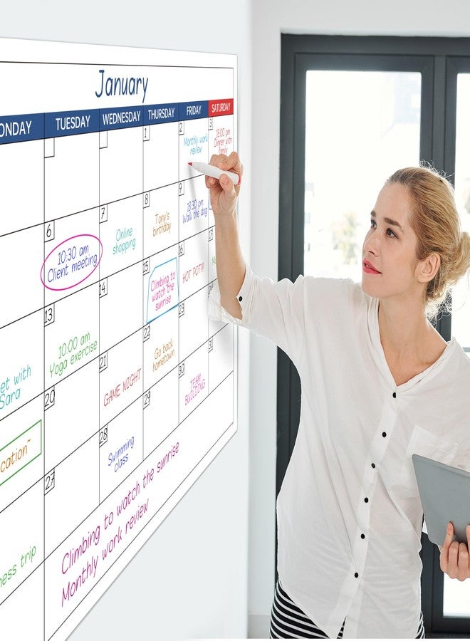 بوكول تقويم جداري قابل للمسح الجاف - تقويم حائط غير مؤرخ لمدة شهر واحد، 40 بوصة × 28 بوصة، تقويم مغلف قابل للمسح وإعادة الاستخدام مع 10 ملصقات دائرية، تقويم كبير بمساحة واسعة للمكتب والمدرسة والمنزل - Image 2