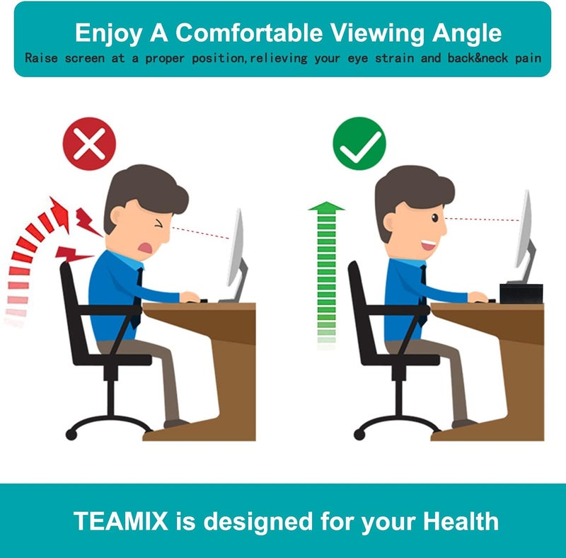 TEAMIX 2 Tiers Wooden Desktop Monitor Stand Riser 20 Inch Printer Stand with Double Storage Small TV Riser Laptop Keyboard Holder Business Desk Organizer Shelf Black Bookshelf - Image 5