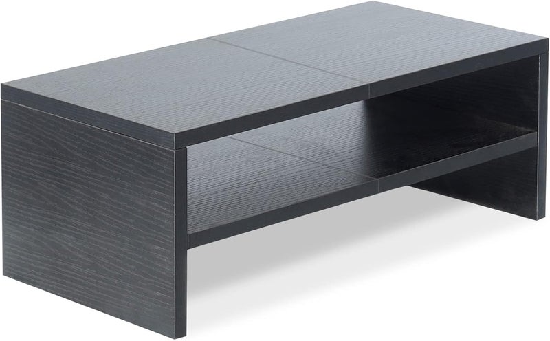 TEAMIX 2 Tiers Wooden Desktop Monitor Stand Riser 20 Inch Printer Stand with Double Storage Small TV Riser Laptop Keyboard Holder Business Desk Organizer Shelf Black Bookshelf - Image 1