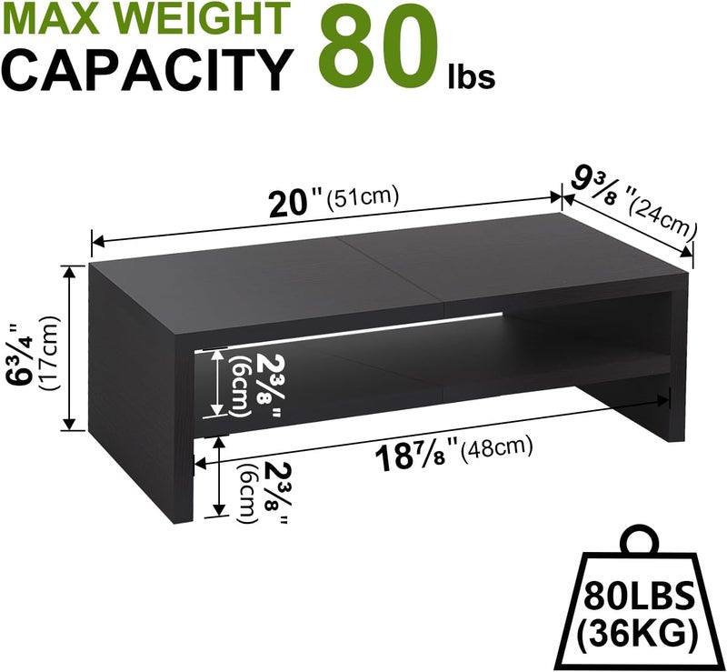 TEAMIX 2 Tiers Wooden Desktop Monitor Stand Riser 20 Inch Printer Stand with Double Storage Small TV Riser Laptop Keyboard Holder Business Desk Organizer Shelf Black Bookshelf - Image 4