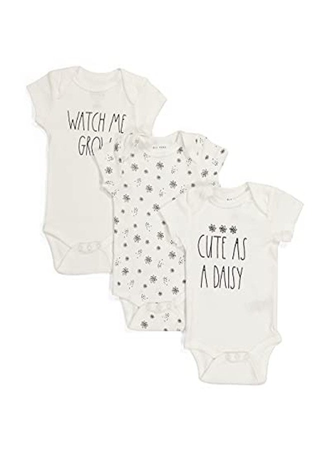 Rae Dunn baby by Magenta 3 Pack Onesies (0-3 Months, Cute as a Daisy/Watch me Grow) - Image 1