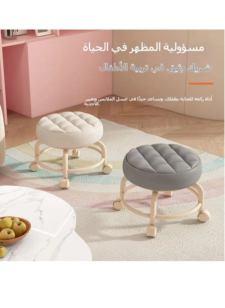 Generic Artifact with baby universal wheel pulley low stool children's toddler stool multi-functional beauty seam pedicure shoe changing stool round stool soft seat  - Image 3