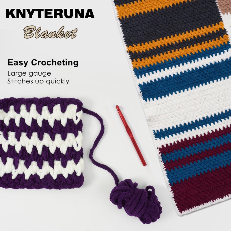Knyteruna #6 Super Bulky Blanket Yarn for Crocheting - 4 Skeins(Each 10.5oz/300g, 220yds/201m), Chunky Chenille Thick Plush Big Soft Yarn for Crocheting Knitting Blankets, Dark Purple - Image 5