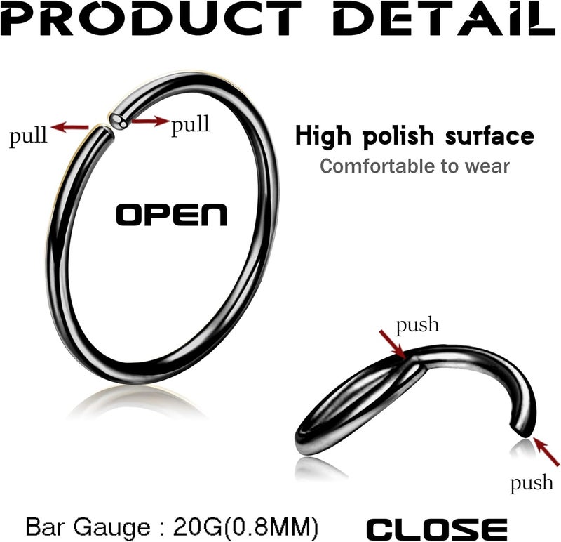 Drperfect 36Pcs 20G Nose Ring Hoop for Women Men 316L Stainless Steel Helix Tragus Lip Septum Ring Cartilage Earring Hoop Piercing Jewelry - Image 2