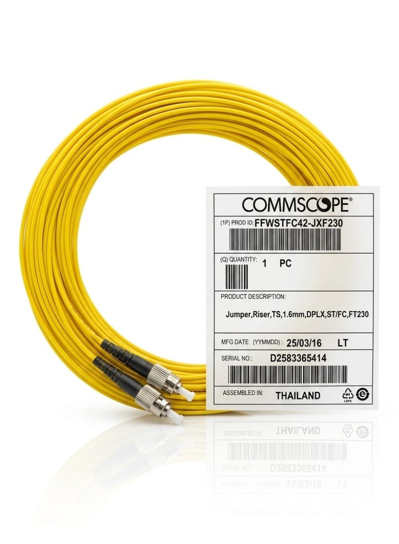 COMMSCOPE FFWSTFC42-JXF230 Duplex Fiber Optic Jumper Cable, ST-FC, 1.6mm, 70 Meters, Yellow