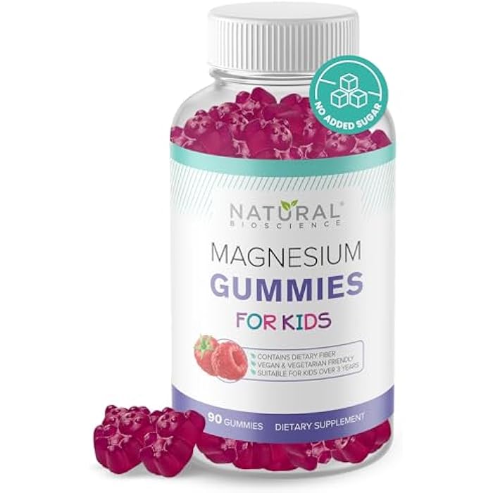 Natural BioScience Sugar Free Magnesium Gummies for Kids - Chewable Kids Magnesium Supplement, Calm & Sleep Support, Anti-Stress, Bone Health, Muscle Relaxation, Non-GMO Gluten-Free, Natural Great Taste 90 Vegan Gummies - Image 1