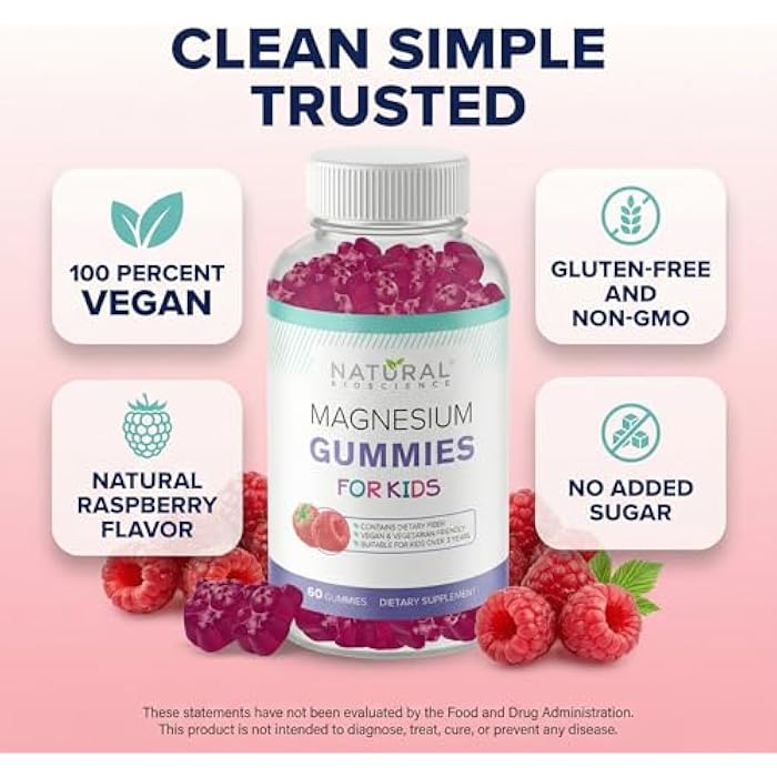 Natural BioScience Sugar Free Magnesium Gummies for Kids - Chewable Kids Magnesium Supplement, Calm & Sleep Support, Anti-Stress, Bone Health, Muscle Relaxation, Non-GMO Gluten-Free, Natural Great Taste 90 Vegan Gummies - Image 5
