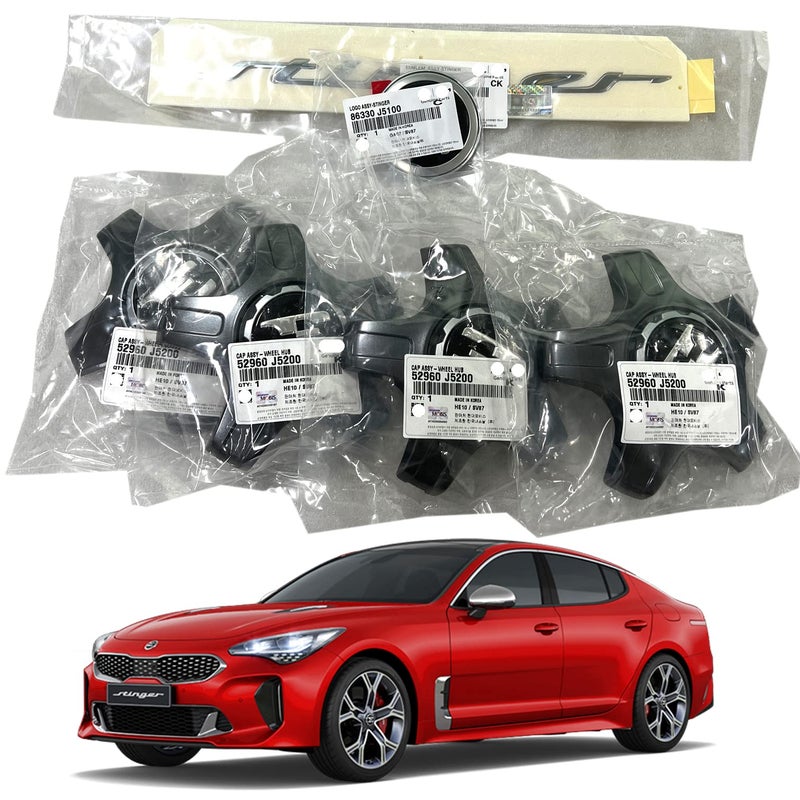 KIA Stinger Genuine OEM Front  Rear Emblem 19 Wheel Cap 6P Set  86330J5100 86311J5000 52960J5200 Compatible with 20172019