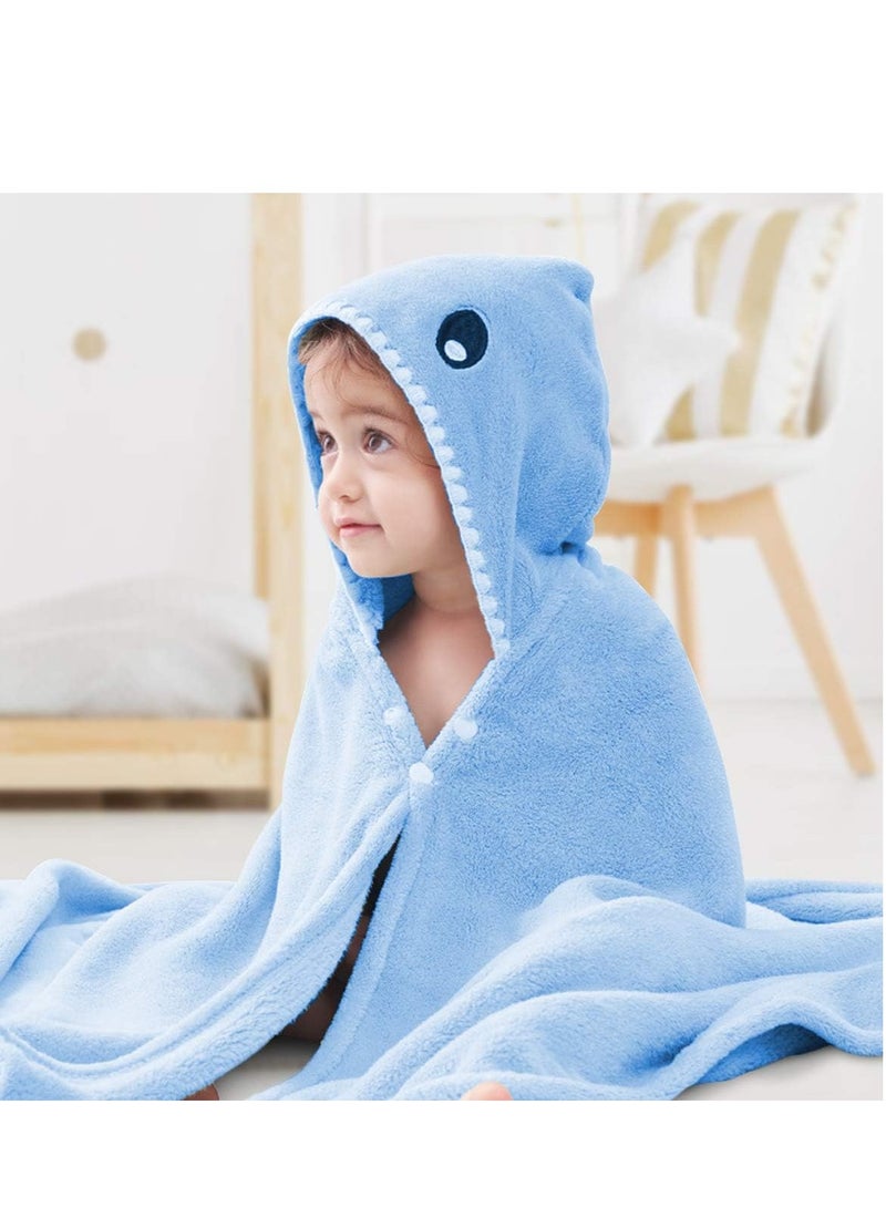 SYOSI Hooded Towels for Kids 3-13 Years, Premium Beach or Bath Towel, Rabbit Design, Ultra Soft, And Extra Large, 100% Cotton Children's Swimming/Bath Towel with Hood (Blue Shark) - Image 1