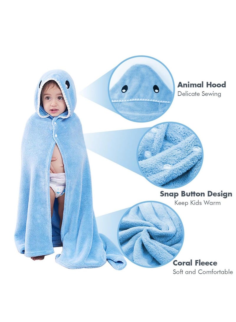 SYOSI Hooded Towels for Kids 3-13 Years, Premium Beach or Bath Towel, Rabbit Design, Ultra Soft, And Extra Large, 100% Cotton Children's Swimming/Bath Towel with Hood (Blue Shark) - Image 2