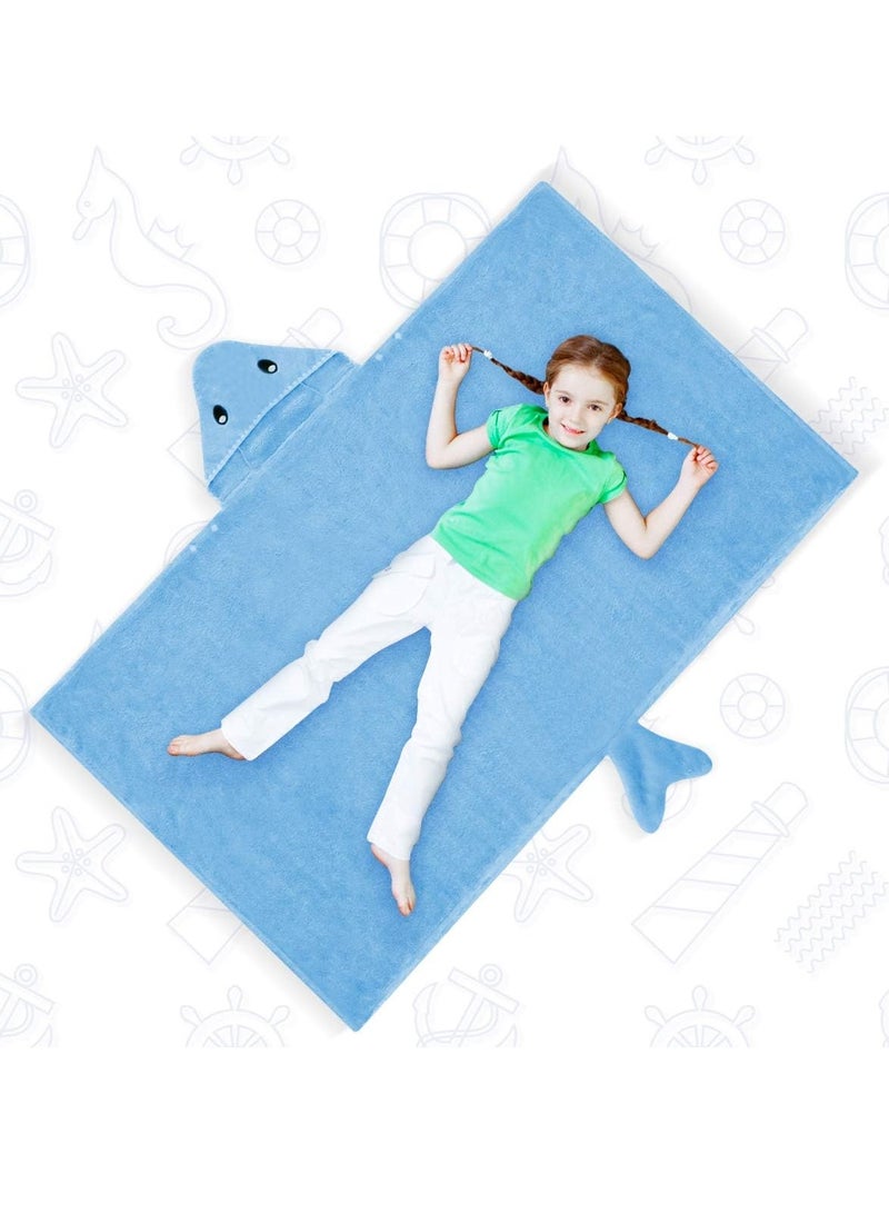 SYOSI Hooded Towels for Kids 3-13 Years, Premium Beach or Bath Towel, Rabbit Design, Ultra Soft, And Extra Large, 100% Cotton Children's Swimming/Bath Towel with Hood (Blue Shark) - Image 4