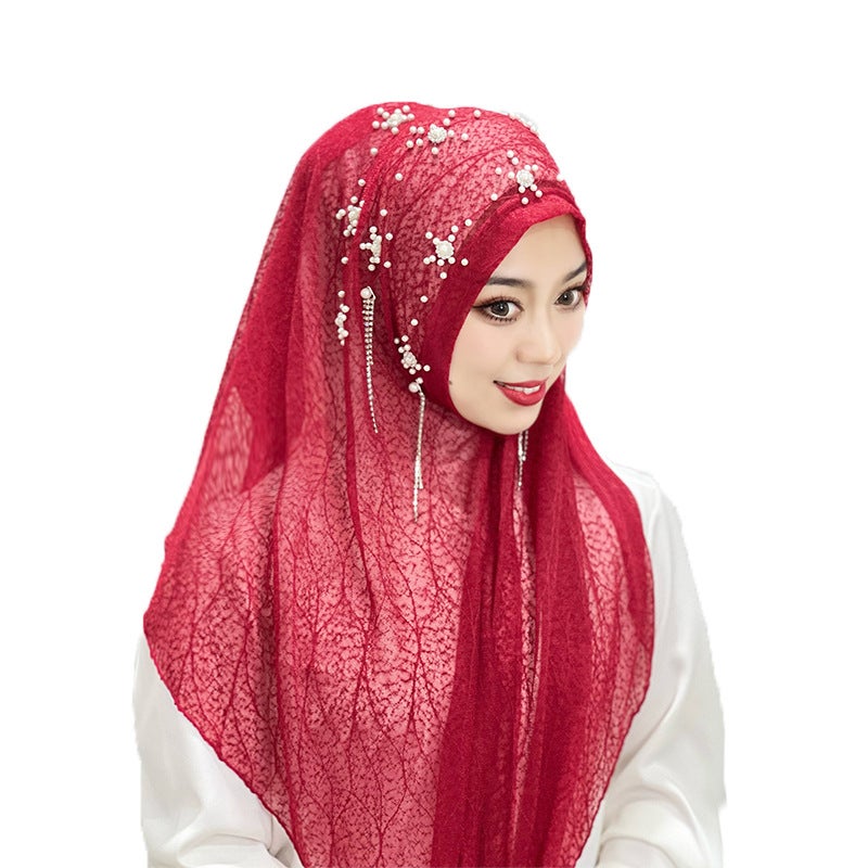 Ladies Fringed Solid Color Beaded Hijab 9# - Image 4