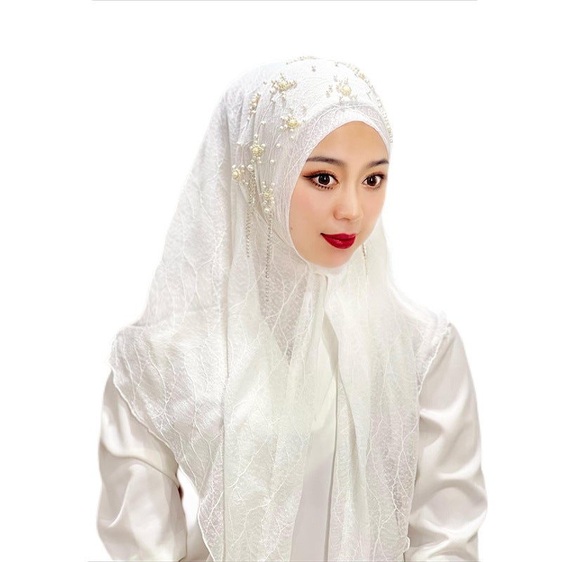 Ladies Fringed Solid Color Beaded Hijab 9# - Image 5